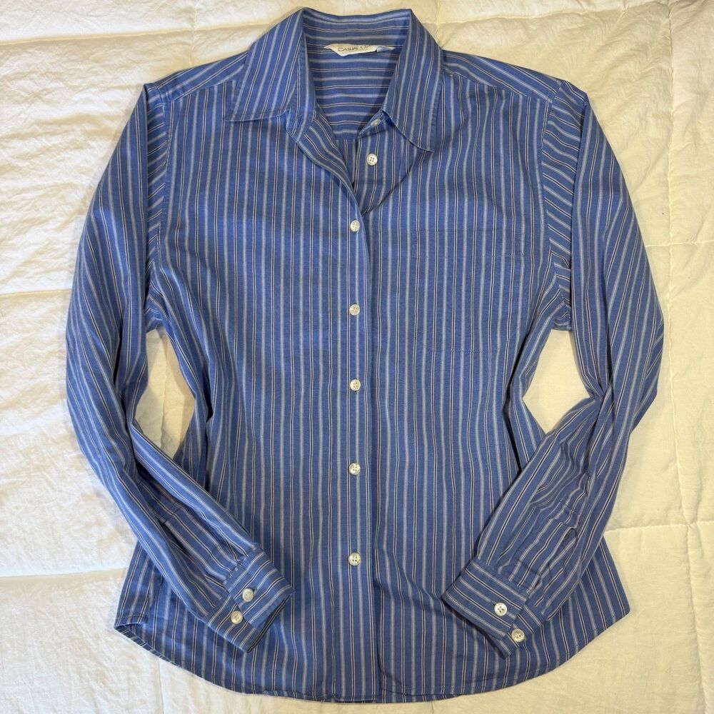 Vintage Casual Corner Women’s Button-down Long Sleeve Blue White Stripe 10